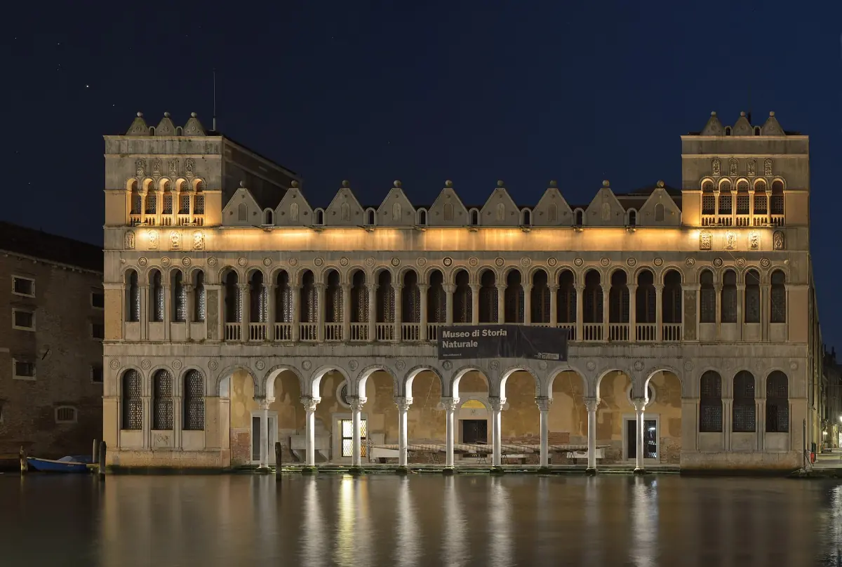 The Fondaco dei Turchi lit at night
