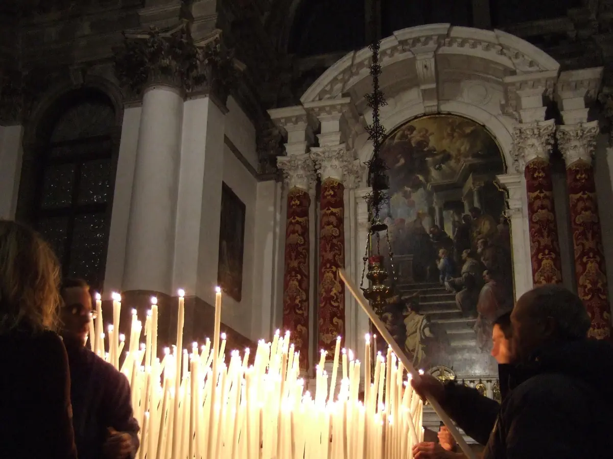 Candles inside Santa Maria della Salute on 21 November