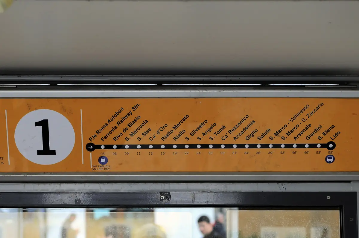The line 1 route map inside a vaporetto